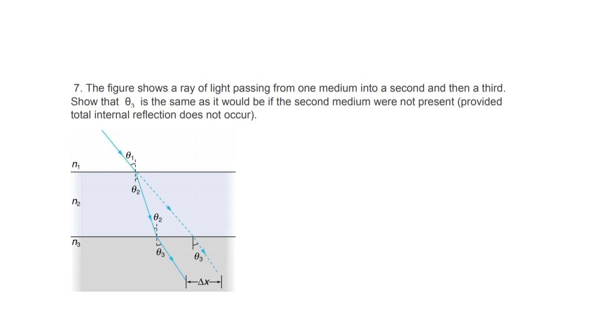 7 The Figure Shows A Ray Of Light Passing From One Medium Into A Second And Then A Third Show That 0 Is The Same As I 1