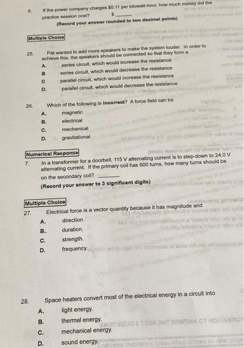6 If The Power Company Charges 0 11 Per Kilowatt Hour How Much Money Did The Practice Session Cost Record Your Answe 1