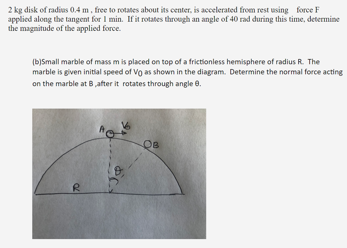 2 Kg Disk Of Radius 0 4 M Free To Rotates About Its Center Is Accelerated From Rest Using Force F Applied Along The T 1