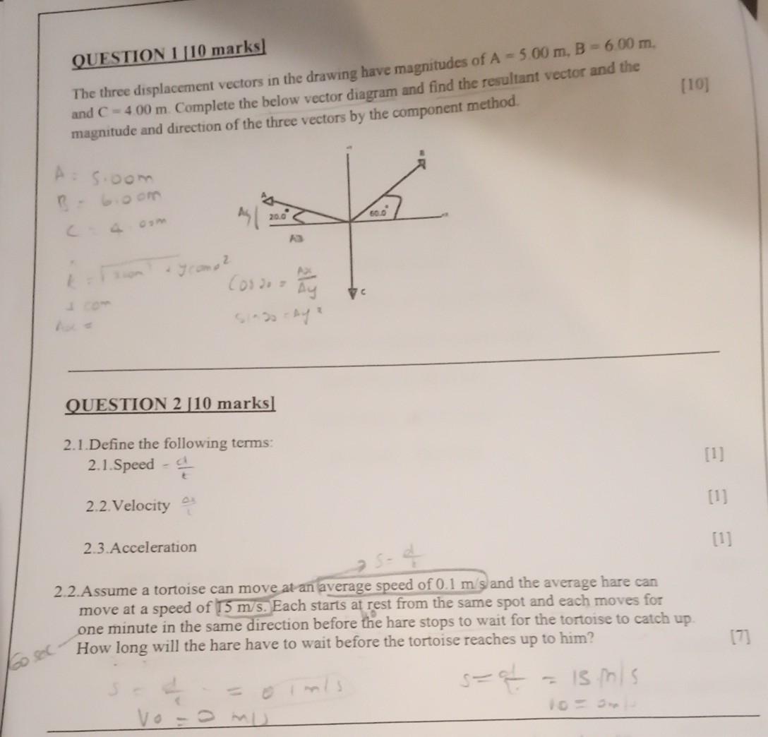 10 Question 110 Marks The Three Displacement Vectors In The Drawing Have Magnitudes Of A 5 00 M B 600 M And C 1