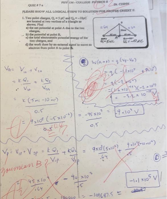 E Chinen Phy 136 College Picnics 2 Quiz 7 Please Show All Logical Steps To Solution For Proper Credits 1 Two Point C 1