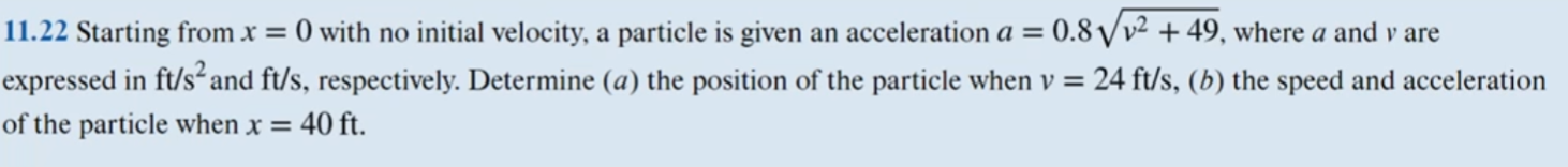 A 11 22 Starting From X 0 With No Initial Velocity A Particle Is Given An Acceleration A 0 8vv2 49 Where A An 1