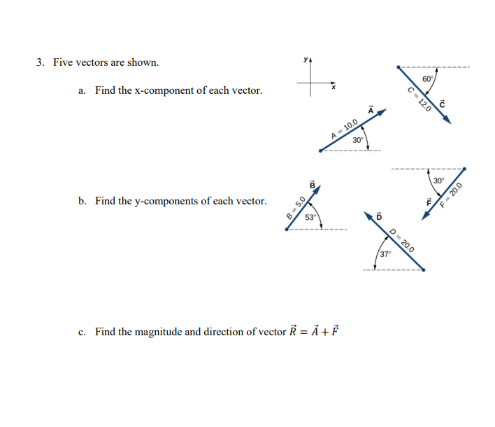 3 Five Vectors Are Shown Ya 60 A Find The X Component Of Each Vector Ic A C 12 0 Le A 10 0 30 30 B Find The 1