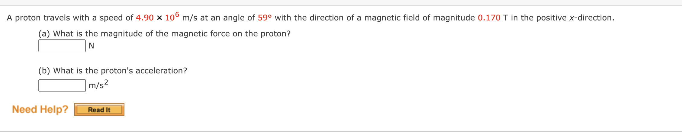 A Proton Travels With A Speed Of 4 90 X 106 M S At An Angle Of 59 With The Direction Of A Magnetic Field Of Magnitude 0 1
