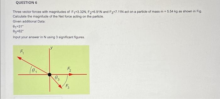 Question 6 Three Vector Forces With Magnitudes Of F7 3 32n F2 6 91n And Fz 7 11n Act On A Particle Of Mass M 5 54 Kg As 1