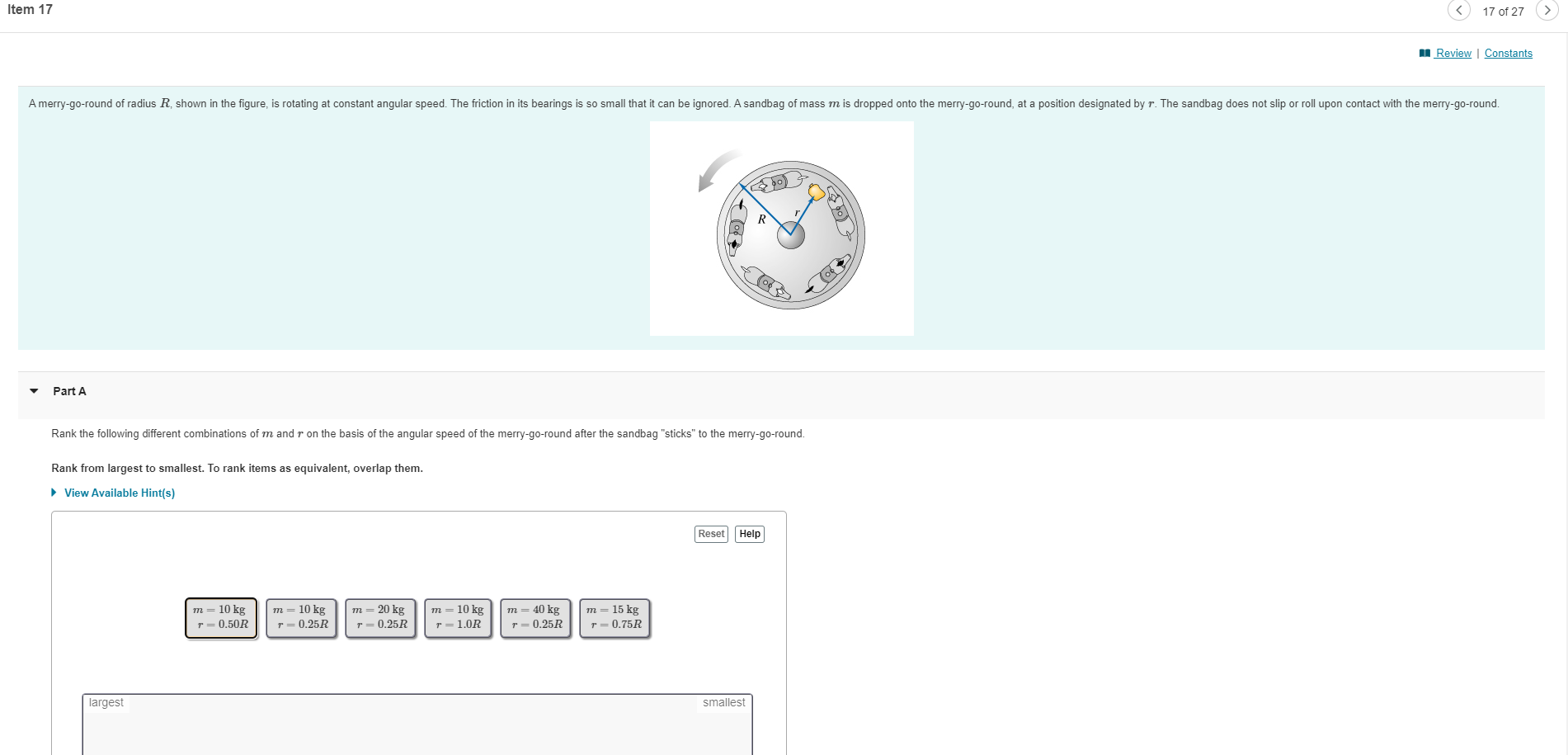 Item 17 17 Of 27 Review Constants A Merry Go Round Of Radius R Shown In The Figure Is Rotating At Constant Angular S 1