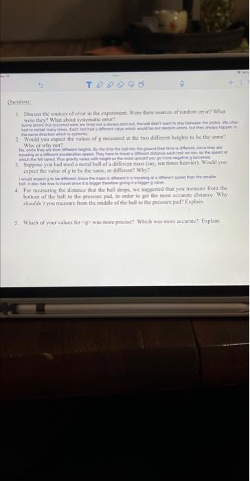 Too 98 1 Discuss The Sources Of Error In The Experiment Were There Sources Of Random Error What Were They What About 1
