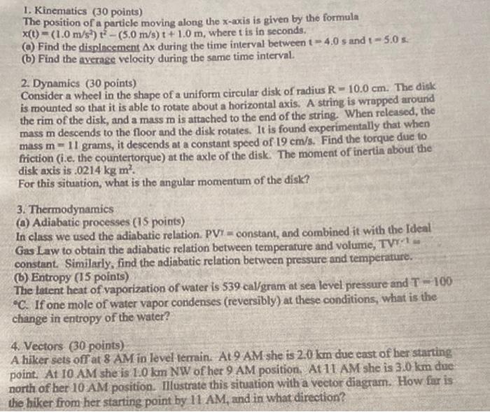 I Kinematics 30 Points The Position Of A Particle Moving Along The X Axis Is Given By The Formula X T 1 0 M S T 5 1