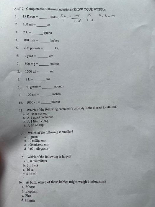 Understanding The Metric System Biology 221 Part 1 For Each Of The Seven Stations A G And Compare And Record Your Ans 2