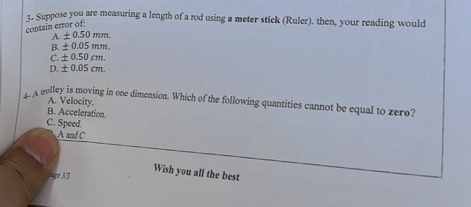 3 Suppose You Are Measuring A Length Of A Rod Using A Meter Stick Ruler Then Your Reading Would Contain Error Of A 1