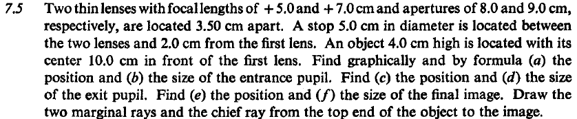 7 5 Two Thin Lenses With Focal Lengths Of 5 0 And 7 0 Cm And Apertures Of 8 0 And 9 0 Cm Respectively Are Located 3 1
