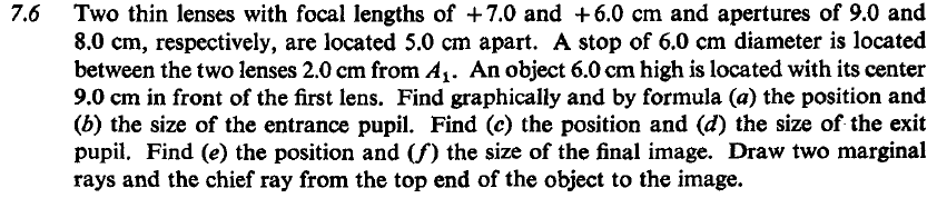 7 6 Two Thin Lenses With Focal Lengths Of 7 0 And 6 0 Cm And Apertures Of 9 0 And 8 0 Cm Respectively Are Located 5 1