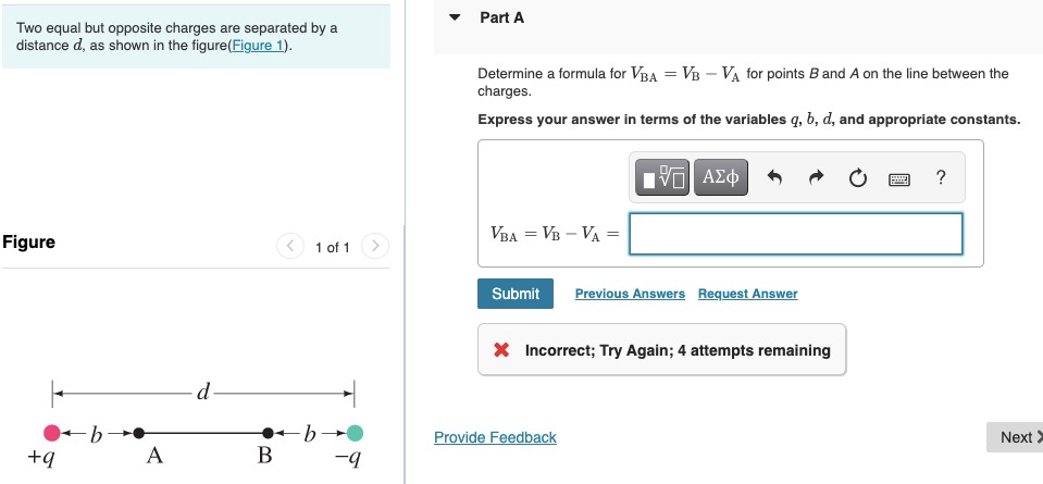 Two Equal But Opposite Charges Are Separated By A Distance D As Shown In The Figure Figure 1 Figure 1 Of 1 B Q B A 1