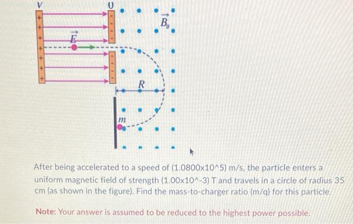 V B R After Being Accelerated To A Speed Of 1 0800x10 5 M S The Particle Enters A Uniform Magnetic Field Of Str 1