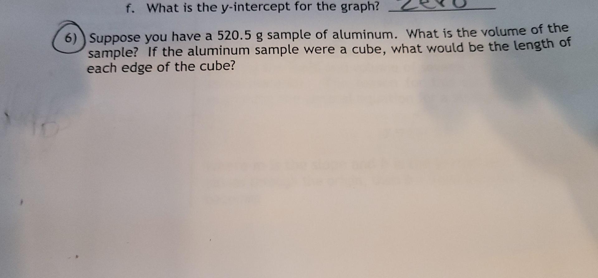 F What Is The Y Intercept For The Graph 6 Suppose You Have A 520 5 G Sample Of Aluminum What Is The Volume Of The Sa 1