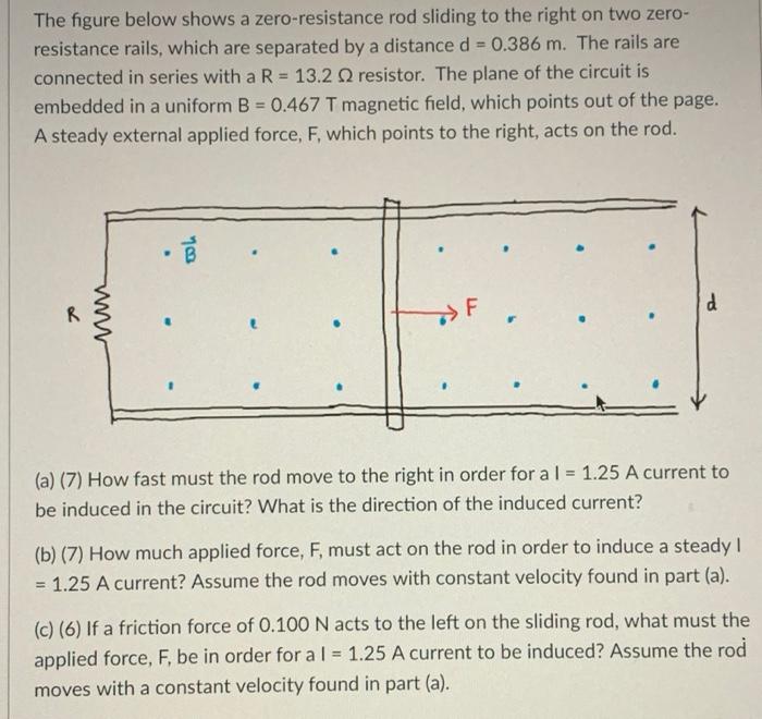 The Figure Below Shows A Zero Resistance Rod Sliding To The Right On Two Zero Resistance Rails Which Are Separated By 1