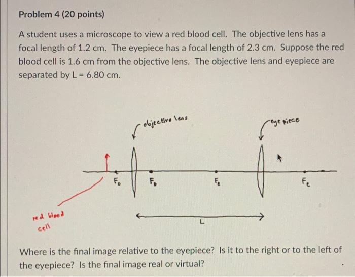 Problem 4 20 Points A Student Uses A Microscope To View A Red Blood Cell The Objective Lens Has A Focal Length Of 1 2 1