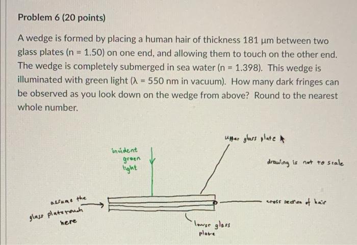 Problem 6 20 Points A Wedge Is Formed By Placing A Human Hair Of Thickness 181 Um Between Two Glass Plates N 1 50 1