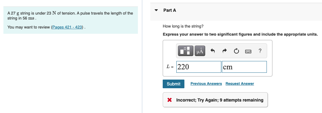 A 27 G String Is Under 23 N Of Tension A Pulse Travels The Length Of The String In 56 Ms You May Want To Review Pages 1