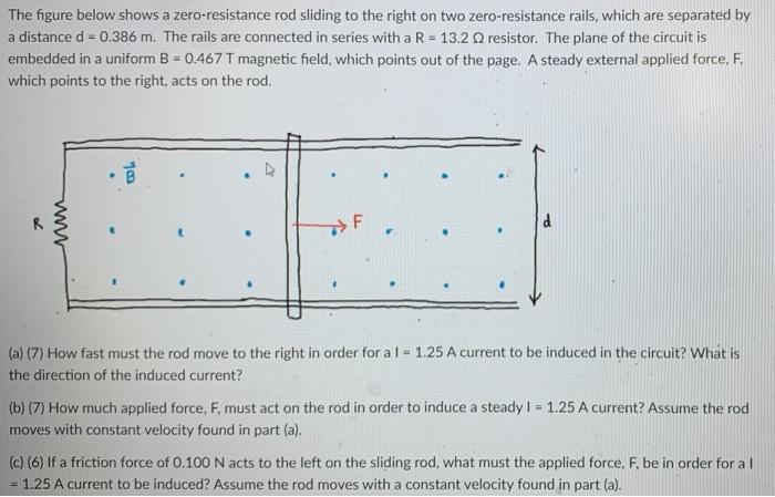 The Figure Below Shows A Zero Resistance Rod Sliding To The Right On Two Zero Resistance Rails Which Are Separated By A 1