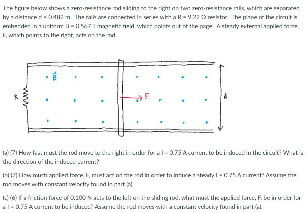 The Figure Below Shows A Zero Resistance Rod Sliding To The Right On Two Zero Resistance Rails Which Are Separated By A 1