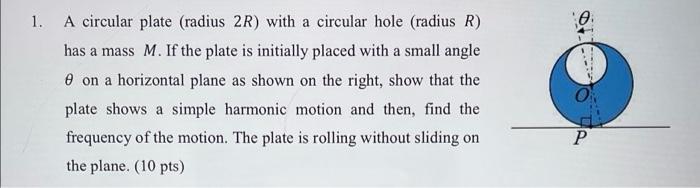 1 A Circular Plate Radius 2r With A Circular Hole Radius R Has A Mass M If The Plate Is Initially Placed With A Sm 1