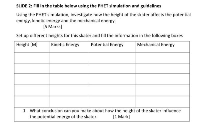 Slide 2 Fill In The Table Below Using The Phet Simulation And Guidelines Using The Phet Simulation Investigate How The 1