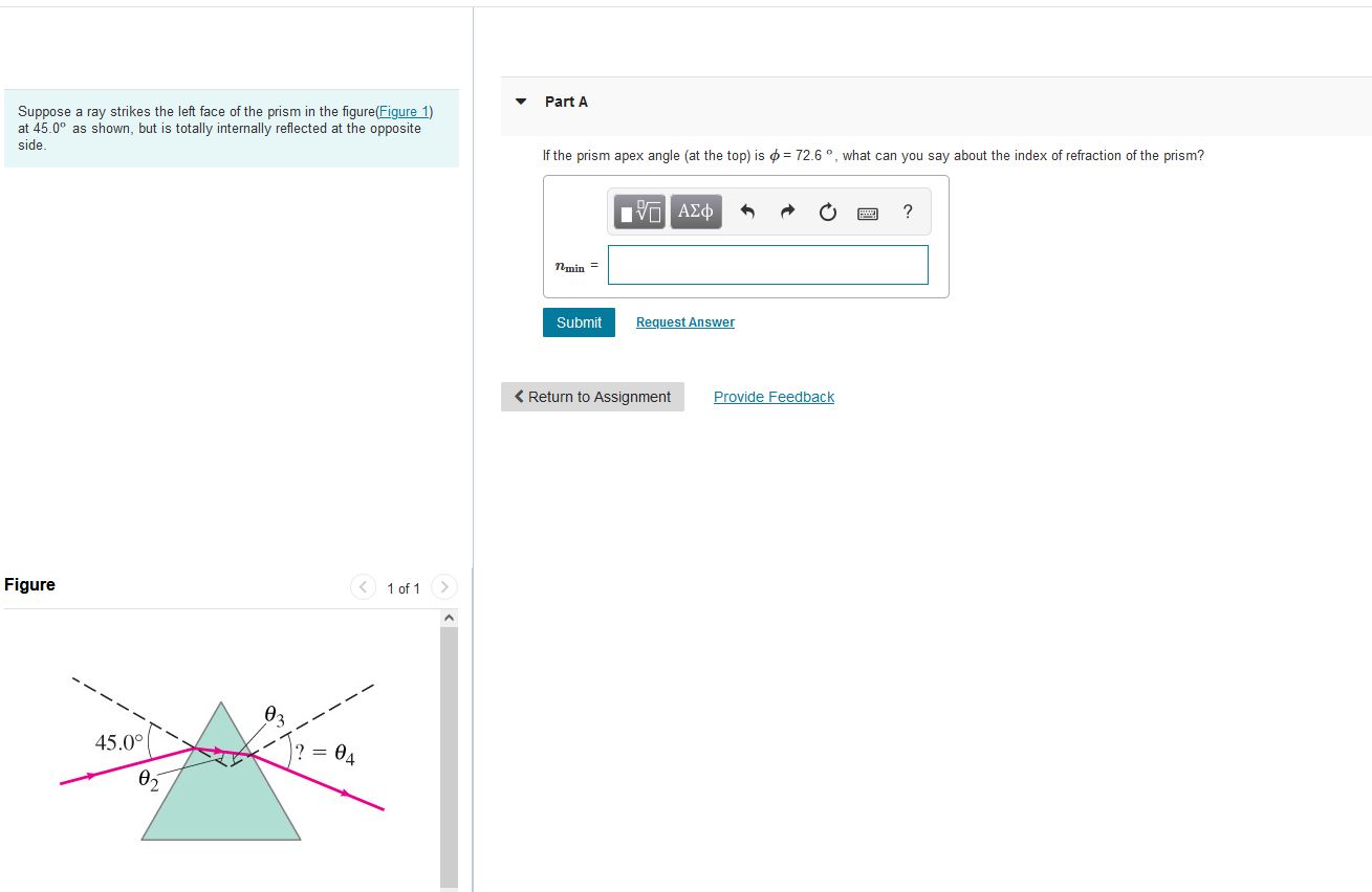 Suppose A Ray Strikes The Left Face Of The Prism In The Figure Figure 1 At 45 0 As Shown But Is Totally Internally Re 1