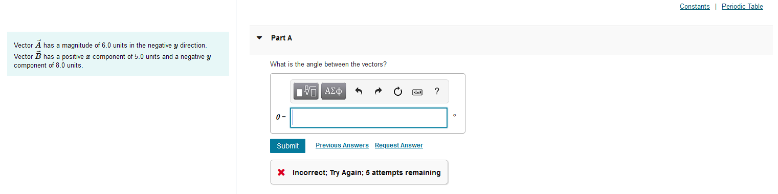 Vector A Has A Magnitude Of 6 0 Units In The Negative Y Direction Component Of 5 0 Units And A Negative Y Vector B Has 1