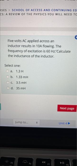 Rses School Of Access And Continuing Ed Cs A Review Of The Physics You Will Need To Five Volts Ac Applied Across An Ind 1