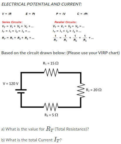 Electrical Potential And Current V Ir E Pt P Iv C Rpt Parallel Circuits Series Circuits Vy V V V 1