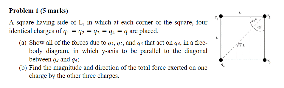 L 450 L Problem 1 5 Marks A Square Having Side Of L In Which At Each Corner Of The Square Four Identical Charges 1