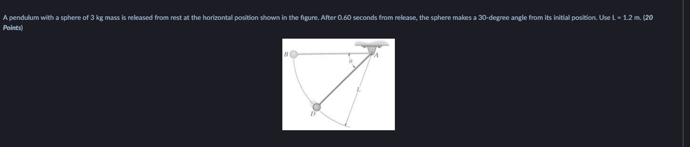 A Pendulum With A Sphere Of 3 Kg Mass Is Released From Rest At The Horizontal Position Shown In The Figure After 0 60 S 1