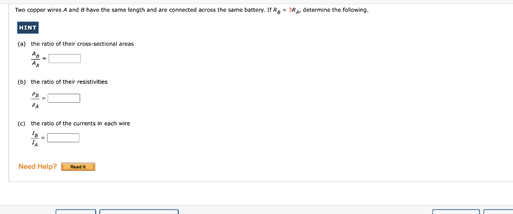 Two Copper Wires A And B Have The Same Length And Are Connected Across The Same Battery If Ra 3ra Determine The Foll 1