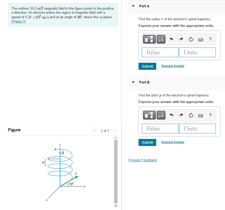 Part A The Uniform 35 0 Mt Magnetic Field In The Figure Points In The Positive Z Direction An Electron Enters The Regio 1