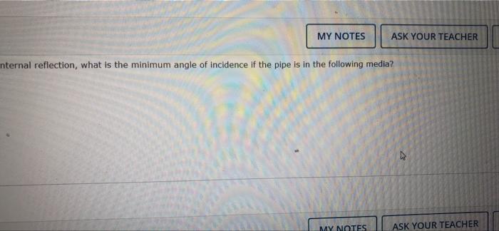 8 12 Points Details Sercp11 22 7 P 037 A Plastic Light Pipe Has An Index Of Refraction Of 1 66 For Total Internal 2