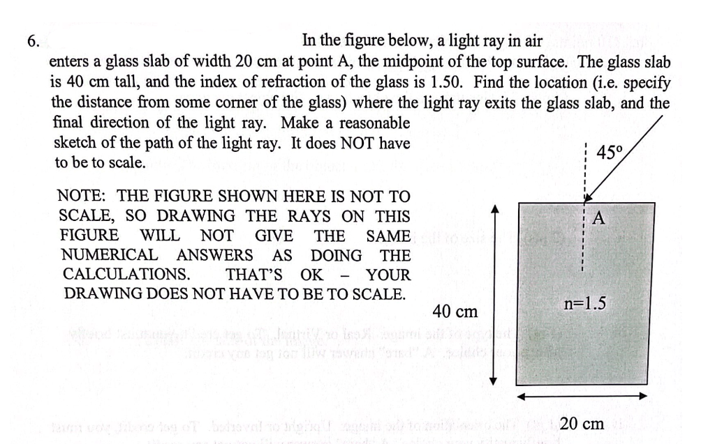 6 In The Figure Below A Light Ray In Air Enters A Glass Slab Of Width 20 Cm At Point A The Midpoint Of The Top Surfac 1