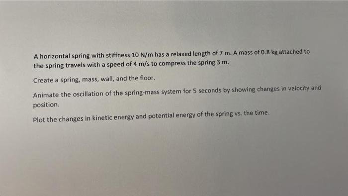 A Horizontal Spring With Stiffness 10 N M Has A Relaxed Length Of 7 M A Mass Of 0 8 Kg Attached To The Spring Travels W 1