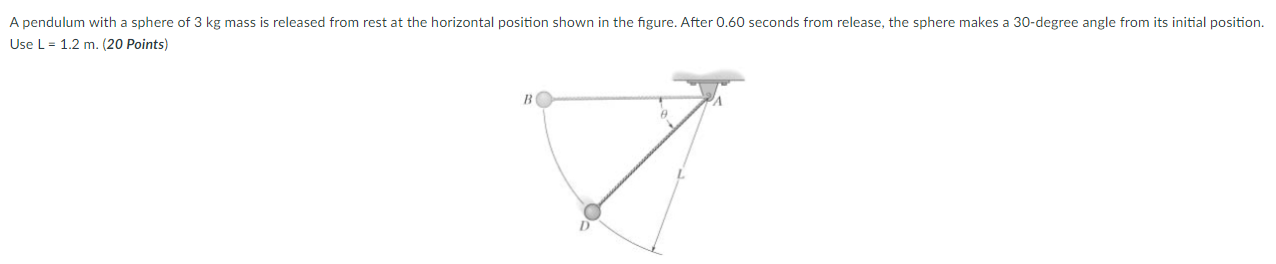 A Pendulum With A Sphere Of 3 Kg Mass Is Released From Rest At The Horizontal Position Shown In The Figure After 0 60 S 1