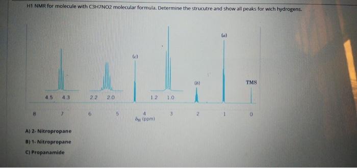 H1 Nmr For Molecule With C3h7no2 Molecular Formula Determine The Strucutre And Show All Peaks For Wich Hydrogens A Te 1