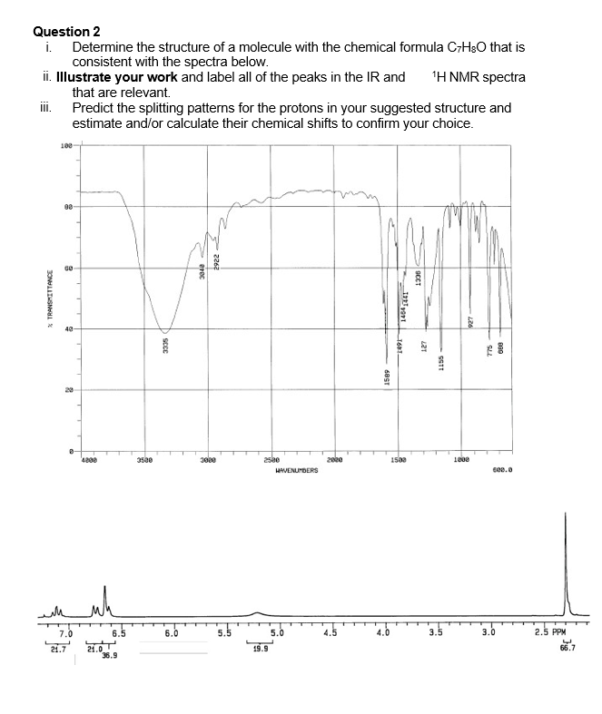 Question 2 I Determine The Structure Of A Molecule With The Chemical Formula C7h30 That Is Consistent With The Spectra 1