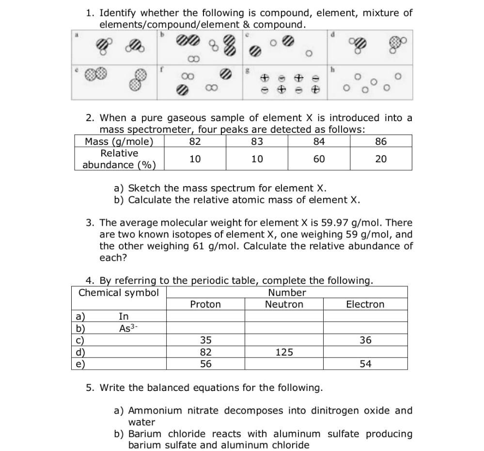 1 Identify Whether The Following Is Compound Element Mixture Of Elements Compound Element Compound H 00 2 When A 1