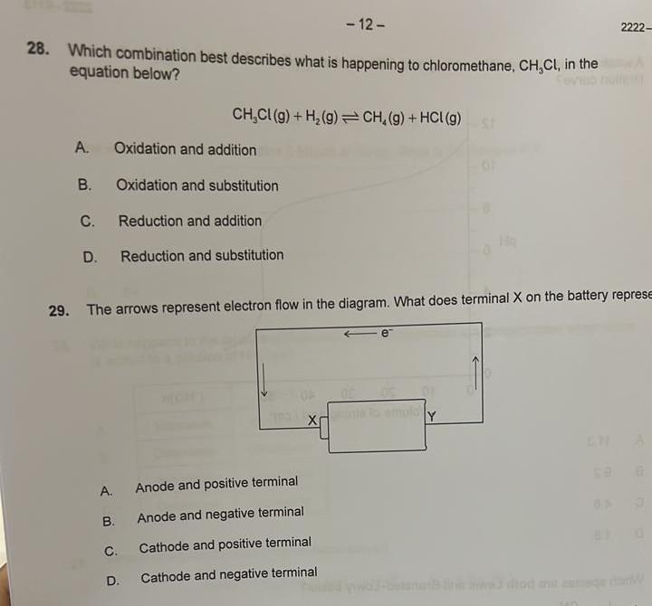 2222 12 28 Which Combination Best Describes What Is Happening To Chloromethane Ch Cl In The Equation Below Ch C 1