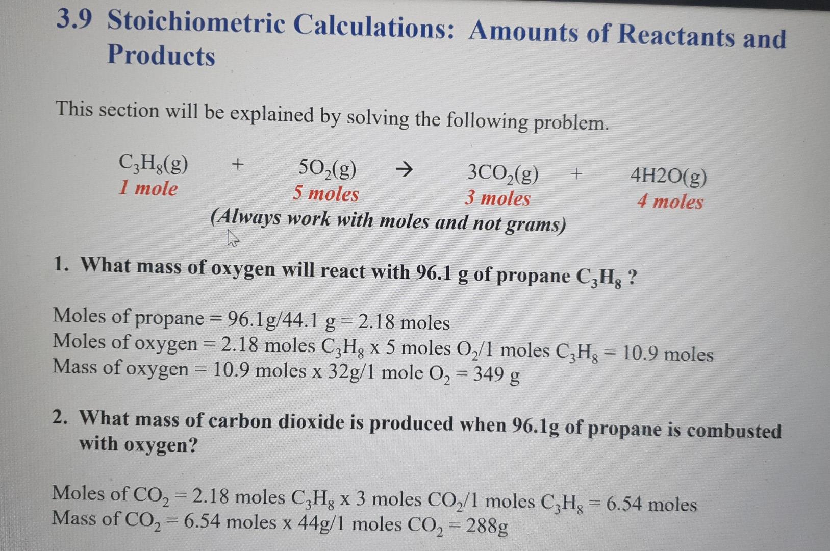 3 9 Stoichiometric Calculations Amounts Of Reactants And Products This Section Will Be Explained By Solving The Followi 2