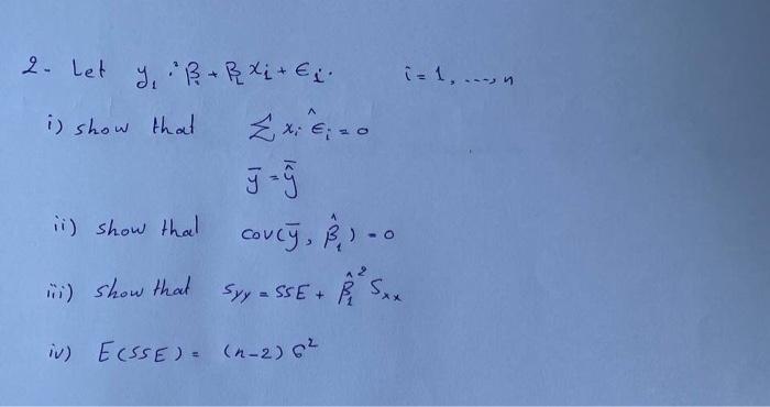 I 1 N 2 Let Y Bbxi E I Show That Exi I 0 Y Ii Show That Coucy B O Ii Show That Syy S5e Iv E Sse 2 1