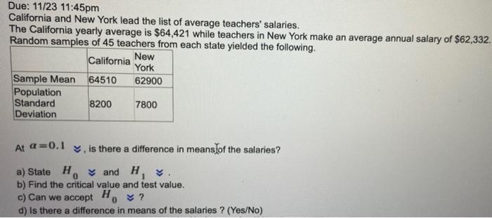 Due 11 23 11 45pm California And New York Lead The List Of Average Teachers Salaries The California Yearly Average Is 1