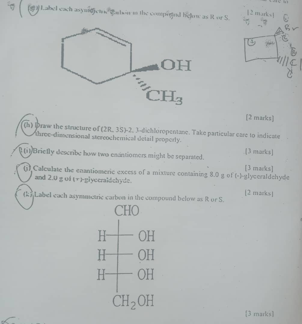 Label Each Asynidhen Ben M The Compongond Below As Ror S 12 Marks Oh Ch3 2 Marks H Draw The Structure Of 2r 3 1