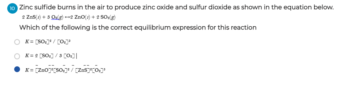 Zinc Sulfide Burns In The Air To Produce Zinc Oxide And Sulfur Dioxide As Shown In The Equation Below Which Of The Foll 1