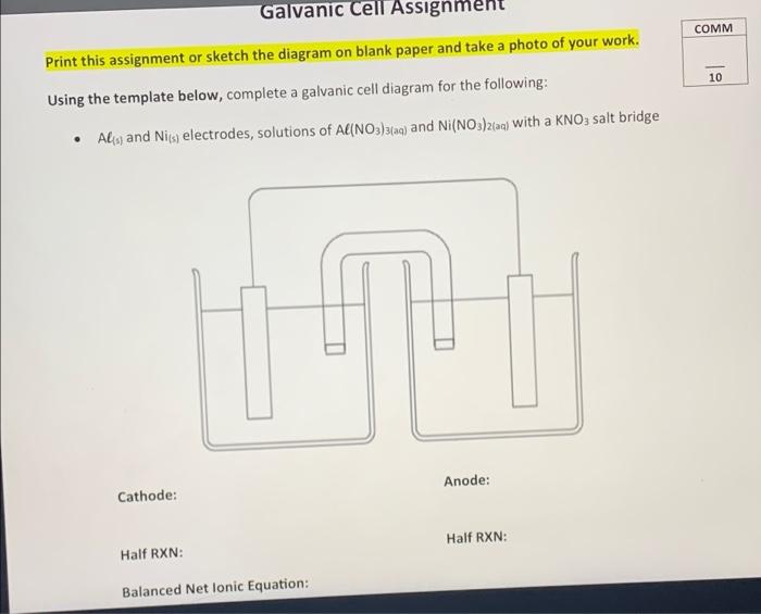 Galvanic Cell Assignme Comm 10 Print This Assignment Or Sketch The Diagram On Blank Paper And Take A Photo Of Your Work 1