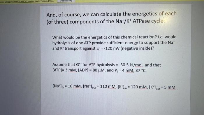 Ested In Pested View Endtag And Of Course We Can Calculate The Energetics Of Each Of Three Components Of The Na K 1